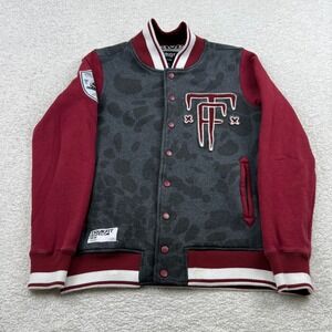 Trukfit Varsity Jacket Grey Burgundy Leopard Print Patch Size M Lil Wayne Skate